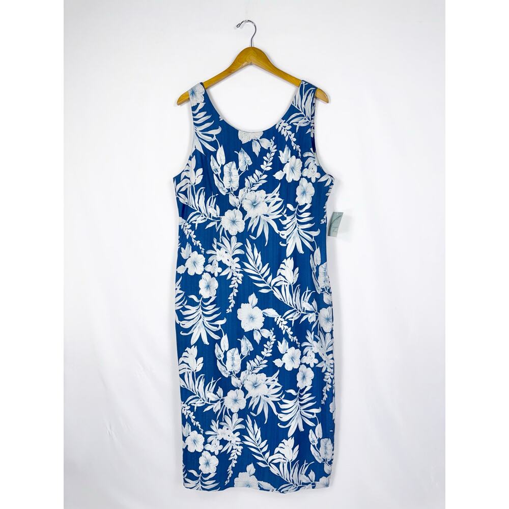 Pineapple Moon Vintage Tropical Jane 100% Silk Long Dress Women's XL Blue
